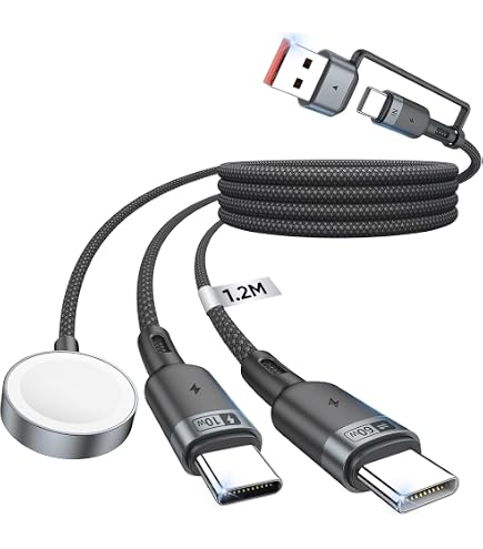 4-in-2 Schnellladekabel Für Apple Watch & Mehr – 1,8 M Nylon – Mit USB-C/A, IOS, Micro-USB