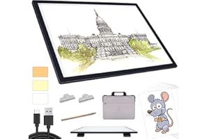 TSOCOS A3 Light Pad with Carry Bag, Battery Powered Diamond Painting Light Board, 3 Colours 6 Levels Brightness Tracing Light Box, Portable Rechargeable LED Light Pad for Weeding Vinyl Drawing