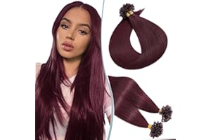 Elailite Extension Capelli Veri Cheratina 100 Ciocche Rosse Capelli Naturali Indiani 50g 50cm 100% Remy Human Hair Pre-Bonded #99J Vino Rosso