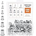 HSEAMALL 165PCS M3 M4 M5 M6 M8 M10 Rivet Nuts Stainless Steel Rivnut Threaded Insert Nut Riveter Set Blind Rivet Nut Assortment for Metal, Wood,Aluminium