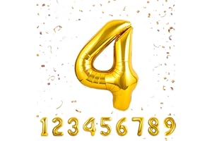 PARTYHAUSY Number 4 Balloons 4,Gold 4 Balloon 40 Inch Giant Helium Foil Number Balloons for Boys Girls Party Decor Birthday Anniversary Graduation Party Decorations Supplies