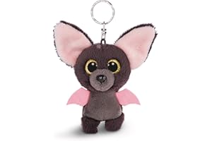 Nici Glubschis Baako Bat 9 Cm with Large Glitter Eyes, Plush Toy with Key Ring 45540 Keyring 9cm, Animal Print, Grey/Pink, One Size
