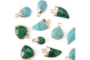 BEEFLYING 12 pcs Naturel Malachite Turquoise Irrégulier Pierre Pendentif À Facettes Cristal Mixte Charme pour DIY Collier Bracelet