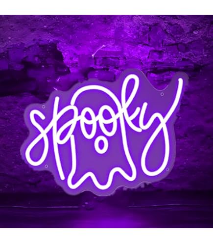 HFHungkeong Ghost Neon Sign LED Halloween Spooky Neon Light With Dimmable Switch And Hanging Chain,Halloween Desktop Fireplace Wall Decor Art Lights Gifts For Kids Friends Bedroom(Green - View #5