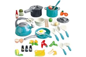 NUKDEY Dînette Enfant - Kit Ustensiles de Cuisine Enfant - Jouets de Cuisine de Simulation et d'Imitation - Cadeaux d'anniversaire pour Enfants Garçons et Filles 3 Ans et Plus (61 Pièces)