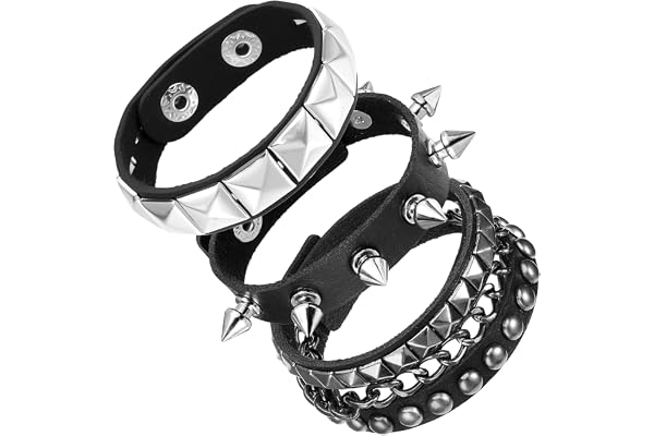 Ouligay 3 stycken nitarmband punk nitar armband svart besatt armband rock läderarmband för herrar damer, gotiskt armband läder Studded Bracelet punk smycken för halloween fest rock konsert