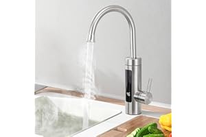AiHom Elektrischer Wasserhahn mit Durchlauferhitzer 230V,Wasserhahn Küche Durchlauferhitzer Küche LED Elektrischer Wasserhahn Edelstahl,360° Swivel Warmwasserboiler Küchenarmatur Camping Wasserhahn