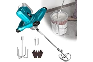 HEBERUCK Agitatore per malta a batteria, compatibile con batteria Makita da 18 V, 1000 W, miscelatore per malta a colori, con 2 aste di agitazione (trasmissione a 6 marce, max 800 giri/min, senza batteria)