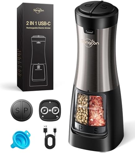 Macinasale E Pepe Elettrico Ricaricabile USB - 2 Pezzi, Regolazione Macinatura, Con Luce, Colore Argento - Foto 10