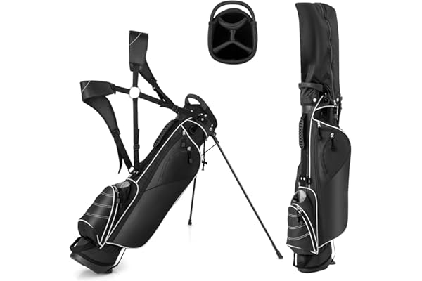 LIFEZEAL Sac de Golf sur Pieds Portable avec 4 Compartiments, Sac de Golf avec Support et Bandoulière Réglable, Sac Léger pour Clubs de Golf pour Hommes et Femmes, Noir