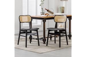 Ya-Home Krzesła do jadalni w stylu retro, zestaw 2 wygodnych, wyściełanych krzeseł bocznych ze skóry PU, rattanowe krzesła kuchenne z drewnianymi nogami, do jadalni, czarne