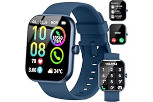 JUGEMAN Smartwatch für Damen Herren, 1,96" HD Touchscreen Fitnessuhr mit Telefonfunktion, Smart Watch Fitness mit Herzfrequenz Schlafmonitor Schrittzähler, 113+ Sportuhr IP68 Wasserdicht für iOS Android Blau