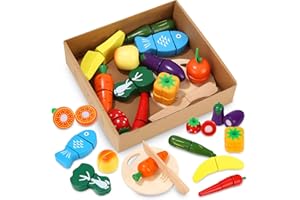 Cexovo Enfant Fruits et légumes Jouets,Nourriture de Jouets en Bois pour la Cuisine Jeux de Cuisine Enfants Fruits et Légumes Jouet à Couper Jouet Éducatif Éveil Montessori Cadeau pour Garçons Filles