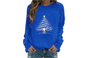 LNNGNIA Festlich Weihnachtspullover Damen Winter Weihnachtspulli Lässige Pullover Rundhals Sweatshirt Weihnachtsbaum-DruckLangarmshirt Glitzernde Oberteile Lose Pulli Warm Tops Mode Lustig Weihnachtsshirt