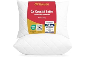 Flowen Cuscini Letto Coppia di Guanciali 50x80 per Dormire Imbottitura Standard Antiacaro Anallergico Traspirante Rettangolare per Matrimoniale Singolo con Federa Trapuntata Lavabile