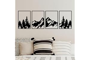 ESTART 4 decorazioni da parete in metallo con montagne, grandi montagne, foresta di montagna, pittura decorativa adatta per soggiorno, camera da letto, ufficio, interni ed esterni (127 x 40 cm,