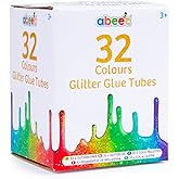 abeec Glitter Glue Pens – 32 x Tubes of 10ml Coloured Glitter Pens – 32 Glitter Glue for Kids for Craft Supplies Set – Craft 