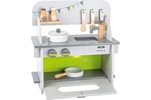 small foot Cucinetta compatta in legno, con forno, manopole girevoli, pentola, padella e accessori, da 3 anni, 11158
