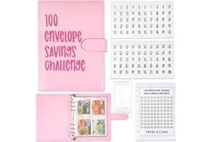 BAFLOVGA 100 Envelope Saving Challenge Umschläge, 100 Umschlag Challenge Deutsch, A5 Lustiger Budgetordner, 100 Umschläge Challenge Binder, Geld Sparen Challenge Buch mit Geldumschlägen zum Sparen von €5,050
