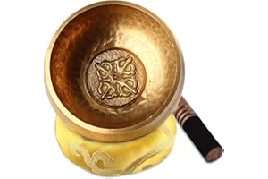 WDJLNZB Bol Tibétain Chantant, Bol Tibétain Artisanal, Bol Meditation Tibetain avec Coussin et Maillet en Cuir, Bol Tibétain pour Méditation Yoga Détente Guérison Décoration de Maison