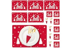 NSXC Christmas Table Decoration - 18Pcs Christmas Placemats Coasters Cutlery set, Christmas Placemats Sets, Christmas Table Mats, Home Table Mats, Washable Heat Proof Table Mats