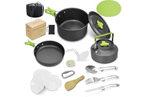 LAMTOR Portable Aluminum Outdoor Cooking Set With Camping Pots, Pans, Kettle and Nylon Storage Bag for 2-3 People to Camp/Hike/Picnic/Travel
