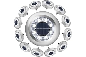 ZFITEI 12 Pack Solar Ground Lights Outdoor,8 LED Solar Garden Lights with 600mAh Battery & 8H Runtime for Lawn,Pathway（Bright White ）