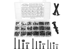 FandWay 900 Stück M2 M2.5 M3 Schrauben Set,Senkkopfschrauben Kreuzschlitzschrauben Gewindeschrauben,Flachkopfschrauben Schwarz Maschinenschrauben Muttern und Unterlegscheiben Sortiment Kit.