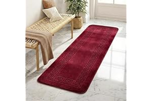 PHP Carpet Runners for Hallways Non Slip Long With Gel Back - Marble Rug Washable Low Pile Rug, Kitchen Runner - Ideal For Living Room, Bedroom, Lounge And Hall |80 x 150 cm - Red