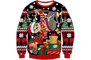 Belovecol Unisex LED Light Up Christmas Jumper Ugly Xmas Sweater Funny Printed Knitted Holiday Pullover for Men and Women