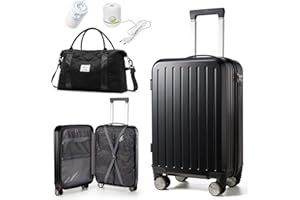 VENATIN Vakuum handgepäck Koffer 55x40x20cm,Koffer Set Mit 1 Trolley handgepäck 2 Vakuumpumpen und 1 Reisetasche,Kleiner Koffer mit Rollen und TSA-Schlos,Schwarz