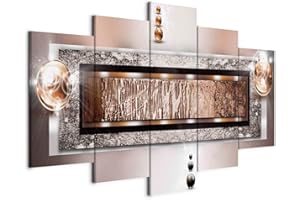 murando - Wandbilder XXL Abstrakt 150x75 cm 5 tlg Wand Deko Leinwand Grosse Bilder Groß Wanddeko Wohnzimmer Schlafzimmer Moderne Kunstdrucke - Textur Perlen Struktur Bronze Beige Glamour 020101-216
