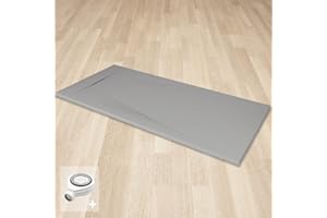 SANIVERRE POLAR Receveur de douche gris extra-plat antidérapant texture pierre 80 x 160 cm + bonde