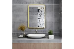 MIQU Bathroom Mirror 500x700 mm Wall Mounted, Hanging Makeup Dressing Rectangular Large Mirror with Gold Metal Framed for Vanity Bedroom 70x50cm
