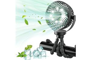 Timiyou Mini Portable Pram Fan, Rechargeable Clip-On for Stroller with 3 Speed, 360° Rotation & Flexible Tripod, Handheld Desk Cooling Fan for Travel & Crib