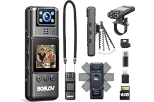 BOBLOV A23 Mini Body Cameras, 64GB Body Cam with Rotate Lens, up to 9 Hours Battery Life, Bodycams with Bike Mount, Night Vision, 360° Clip, Lanyard for Walking, Cycling, and Outdoor Adventures