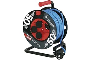 EMOS enrouleur de câble d'exteriéur, résistant au gel avec isolation en PVC durable, 50m de câble 1,5 mm2, 4 prises avec couvercles rabattables, IP44 étanche pour l'extérieur, l'industrie, le chantier