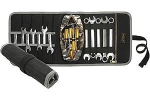 KAALTISY Werkzeugtasche Rolltasche, Werkzeugrolle mit Messing-Reißverschlusstaschen, Heavy Duty 16oz Waxed Canvas Wrench Roll (60cm x 25cm) - Werkzeugtasche Segeltuch für Mechaniker Trucker - schwarz