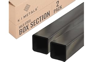 K I Metals Mild Steel Box Section - 1000mm Length x 20mm Width x 20mm Height x 2mm Thickness Square Hollow Section | Durable Mild Steel Tube for Construction, Residential & DIY Project | 2PK