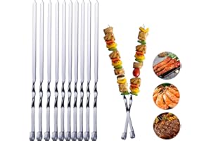EWBOB Jandays Spiedini per kebab in metallo, set da 10 pezzi per griglia di carne, in acciaio inox, piatti, larghi, riutilizzabili, per barbecue, kabob, cocktail, accessori essenziali per feste, frutta,