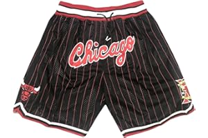 AZISEN Basketball Shorts Herren, Chicago Bulls Retro Basketball Shorts Activewear-Shorts für Herren Sporthose Herren Kurz mit Tasche Sports Training Fans Sommershorts Lässige Gym Leichtgewicht Shorts