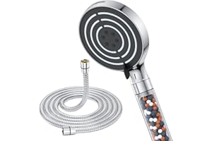 SREWOHS Słuchawka prysznicowa z wężem 1,8 m, wysokociśnieniowa słuchawka prysznicowa z filtrem, deszczownica, okrągła głowica prysznicowa (średnica 120 mm), 6 rodzajów strumienia, głowica prysznicowa