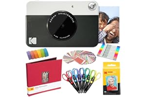 KODAK Printomatic Instant Camera (Schwarz) Kunstpaket + Zinkpapier (20 Blatt) + 8 x 8-Stoff-Sammelalbum + 12 Doppelpunktmarker + 100 Aufkleber + 6 Scheren + Washi Tape