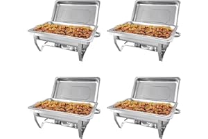 hagvot 4 x Chafing Dish | Edelstahl Warmhaltebehälter | Speisenwärmer | Wärmebehälter | Rechaud für Catering, Buffet und Party (1x 1/1 GN-Behälter)