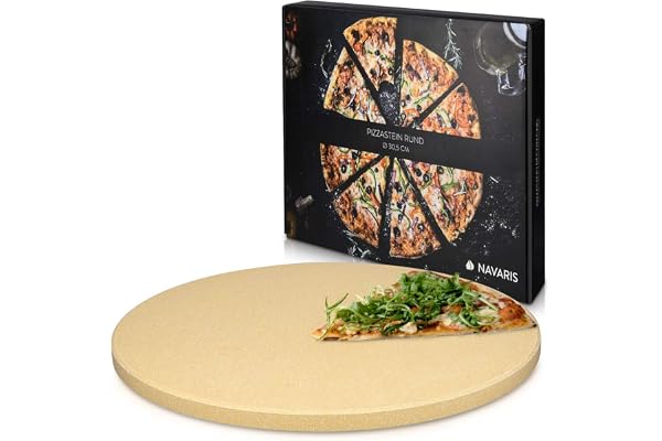 Navaris Pierre à Pizza Four XL - Pierre Pizza Ronde Ø 30,5 cm en Cordiérite avec Recettes - Pour Four Traditionnel au Bois Barbecue Grill Charbon