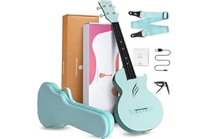 Concert Ukulele Electric Enya Nova U/BL EQ 23” Cutaway Carbon Fiber Beginner Travel Ukulele Kit with Acoustic Plus Pickup,Case,Strap,Capo,Strings(Blue)