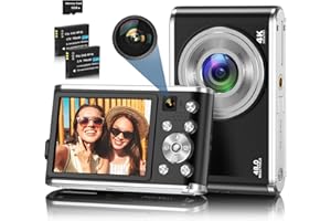 HICSHON Digital Camera, 4K Autofocus Digital Camera with 32G SD Card Front and Rear Dual Cameras, HD 48MP with 2.8" Large Screen, 16X Digital Zoom, Rechargeable Compact Camera for Beginners (Black)
