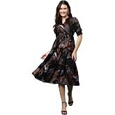 JUSTHER Trending Midi Length 1 Piece | Polyester A-Line Midi Dress | Trending Paisley Printed Fit & Flare Gown | Casual Summe