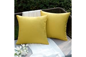 EMEMA Funda Cojines Exterior Impermeable Fundas de Almohadas de Lino de Sofá Almohadas Decorativas Modernas para Salón Cama Silla Oficina Dormitorio Habitacion Lumbar 2 Piezas 45x45cm Amarillo
