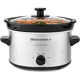 Elite Gourmet MST-275XS Oval Electric Slow Cooker, Adjustable Temperature, for Main Courses, Sauces, Stews, Lid and Glass Pot